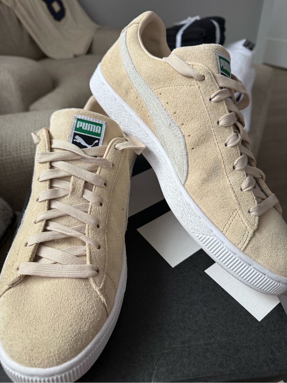 Puma Beige Suede Low-Top Sneakers